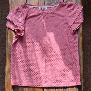 Rose & Olive Mauve Short Sleeve Ruffle Tee size L